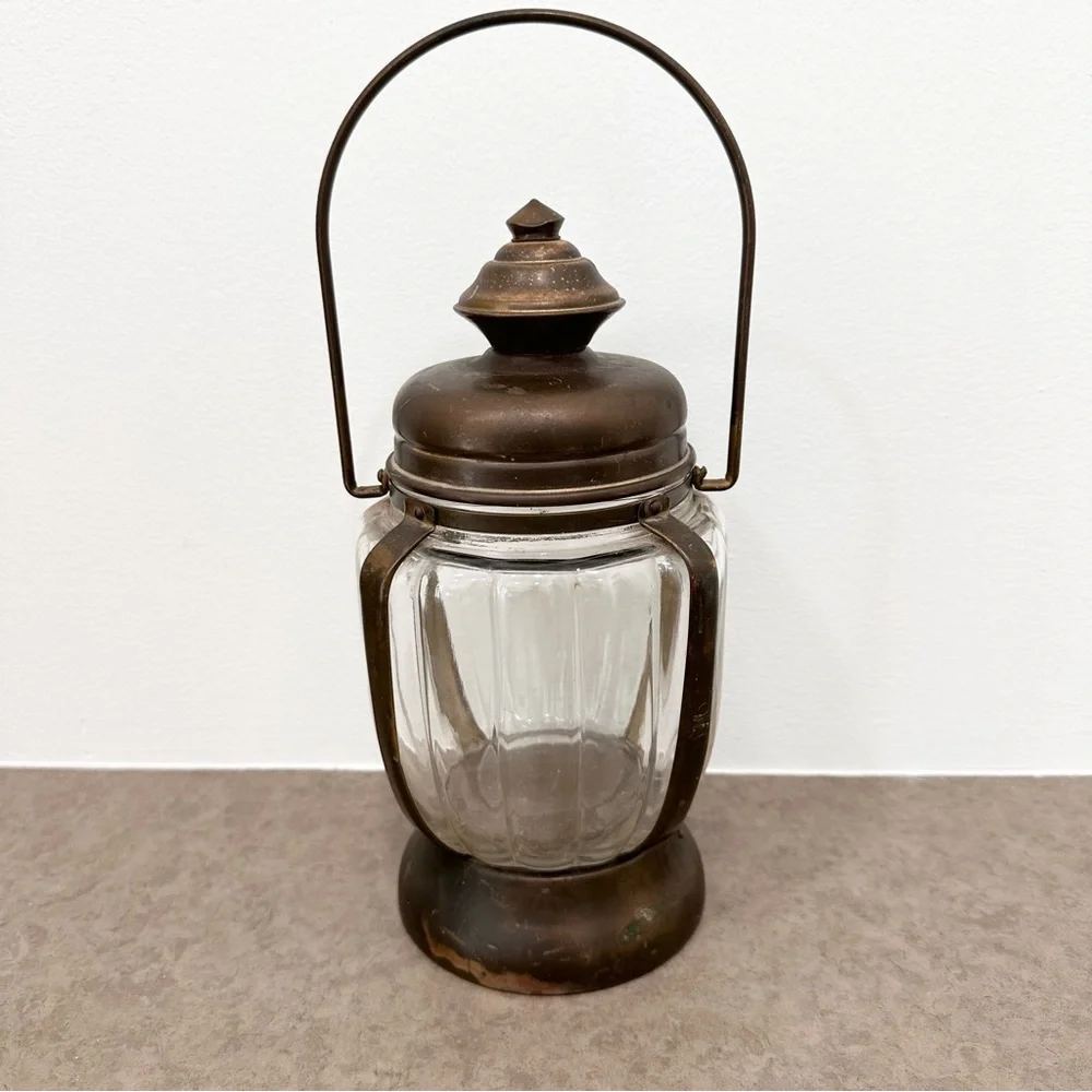 Vintage Tilso Brass & Glass Musical Box Lantern Plays Music Works Great Patina